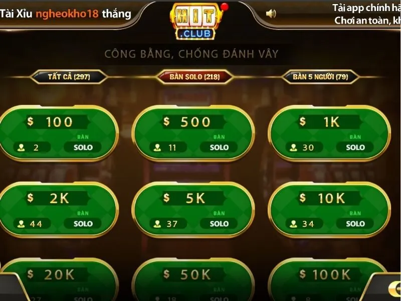 Chọn bàn chơi game bài sâm tại Hit Club thích hợp với mức vốn