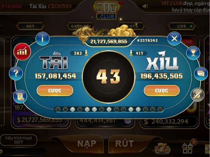 Tài Xỉu Hit Club tạo điều kiện cho bet thủ kiếm tiền khủng